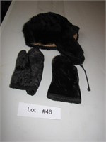 Antique Childrens Fur Hat & Mittens Set