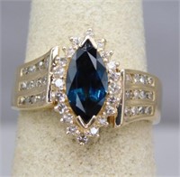 14K RING WITH 1.00 CT SAPPHIRE AND 1/2 CTTW