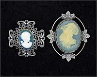 2 Vintage Cameo Brooches