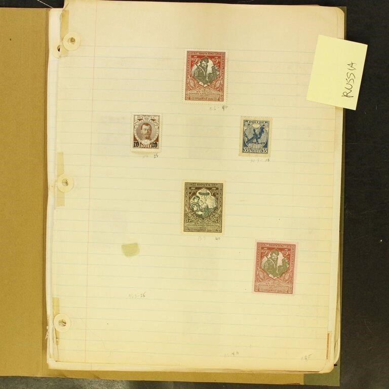 Russia Stamps collection on old pages, mostly 1920