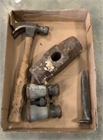 Plum Hammer, early binoculars, railroad spike