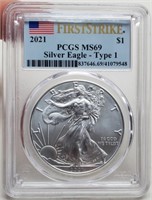 2021 Type 1 Slab Silver Eagle PCGS MS69