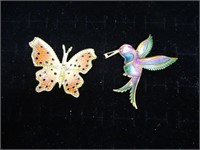 Hummingbird & Butterfly Brooches