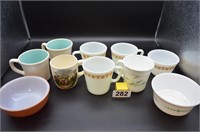 8 mugs and two bowls vintage