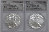 2 - 2020-W ASE Silver Eagles PCGS MS70