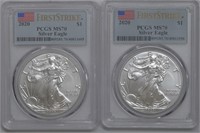 2 - 2020 ASE Silver Eagles PCGS MS70