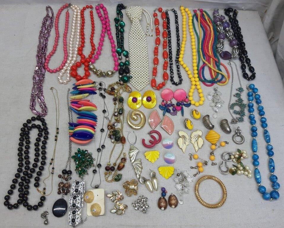C12) Big Jewelry Lot Necklaces Earrings Bracelets