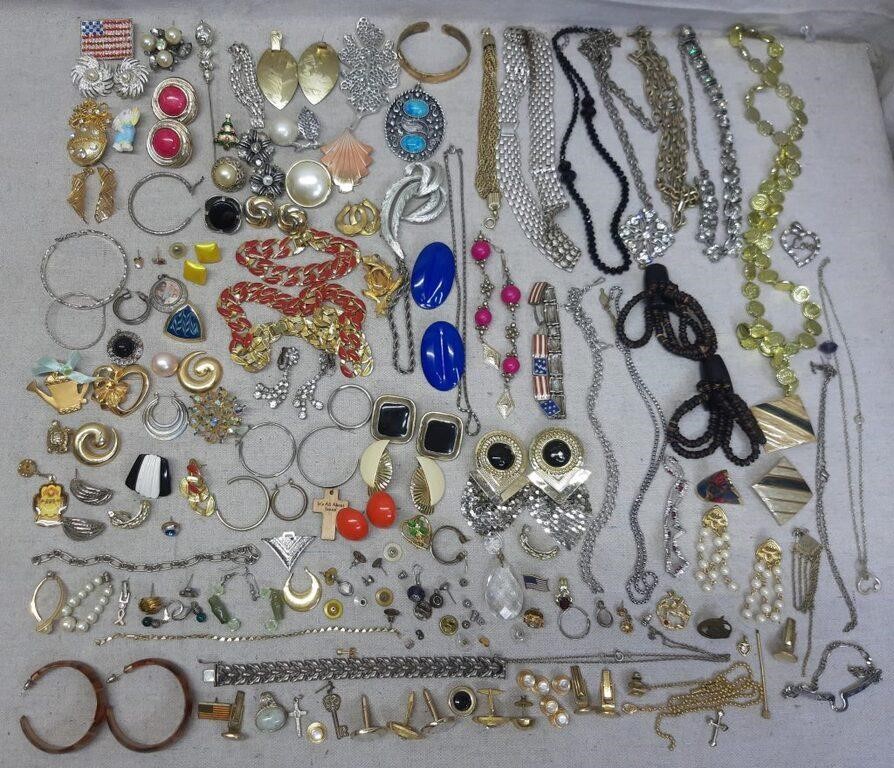 C12) Big Jewelry Lot Necklaces Earrings Broaches