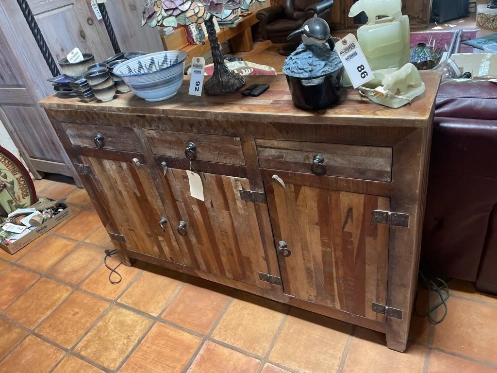 Primitive style wood console cabinet