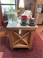 Primitive wood kitchen island with marble top