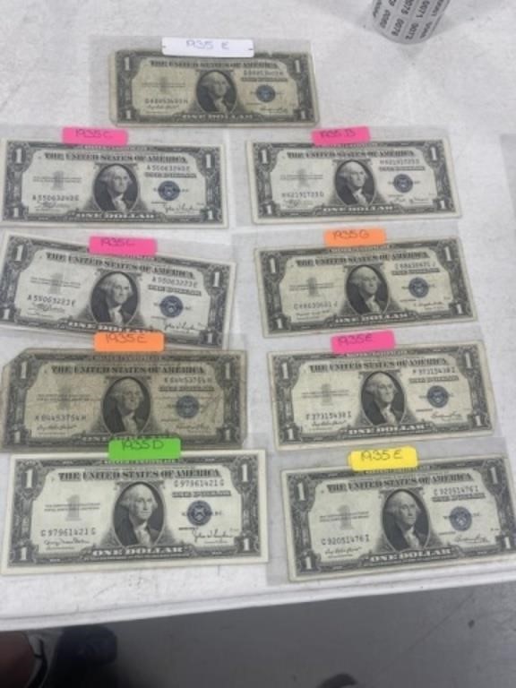 9-$1 SILVER CERTIFICATES