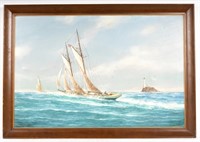 "Starboard Tack" Oil Seascape by J. Arnold