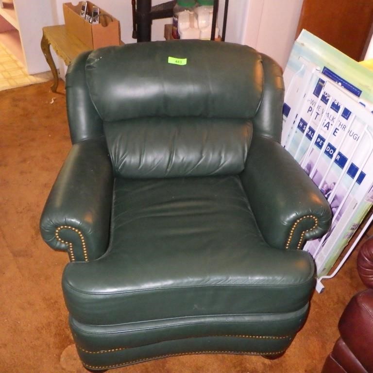 WHITTEMORE SHERRILL GREEN LEATHER CHAIR