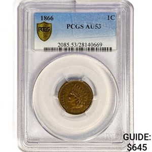 1866 Indian Head Cent PCGS AU53