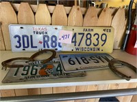 WISC. & TEXAS LICENSE PLATES - HORSE SHOES - MORE