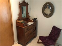 Antique Mirrored Dresser w Walnut Pulls