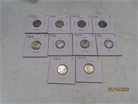 (10) 1940s/50s silver Roosevelt Dimes Coins