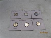 (6) 1964d AU Silver Roosevelt Dimes Sleeved Coins