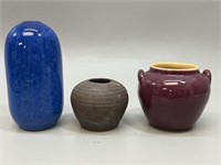 3 Artisan Crafted Pottery Vases