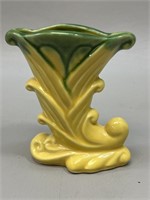 Shawnee Green & Yellow Cornucopia Vase USA