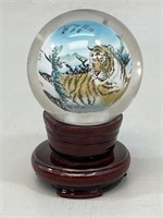 Chinese Reverse Painted Glass Tiger Sphere