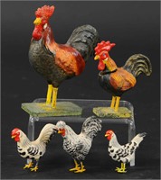 FIVE ASSORTED ROOSTERS & CHICKENS