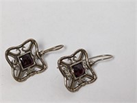 .925 Sterling Purple Stone Drop Earrings