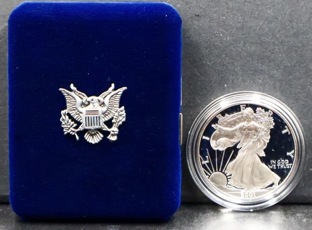 2001 silver eagle 1oz proof coin in box