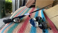 7 pcs 2 Fishing Rods, and 5 Reels