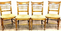 (4) Vtg Carved Wood Dining Chairs W/ Rush Seats