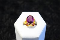 18kt Gold & Amethyst Large Cocktail Ring sz 7.5