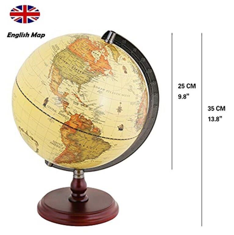 Exerz 10" Antique Globe with a Wood Base - World