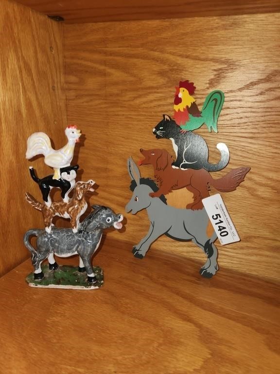 Vintage Farm Animal Displays - 1 Ceramic & 1 Wood