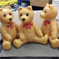 3 18" holiday plastic Blow Mold teddy bears