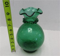 Vintage Hand Blown Green Crackle Vase
