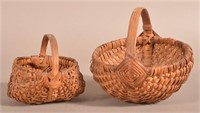 Two Antique Woven Oak Splint Berry/Egg Baskets.