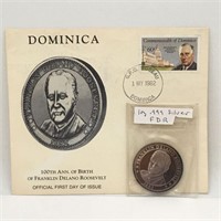 1982 Dominica Republic .999 Silver Round & Stamps