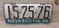 1952 Nova Scotia Plate with 56 clip on tag
