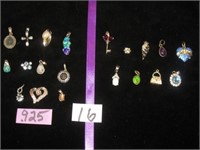 Assorted Sterling and Costume Pendants.  Marked