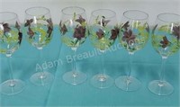 6 hand-painted flower 9in wine glasses