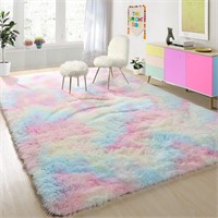 PAGISOFE 3x5 Fluffy Soft Rainbow Rug, Bedside Prep
