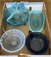 Antique blue opalescent glass & pressed glass