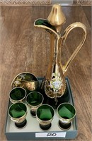 Green Bohemia glass cordial set