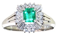 Platinum Natural Emerald & VVS Diamond Ring