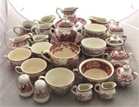 Lot of 41 Assorted Red/White Transferware Items
