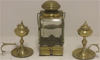 THREE 19TH C BRASS LIGHTING DEVICES TO INCLUDE
