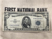 1953 $5 Five Dollar Silver Certificate Blue Seal