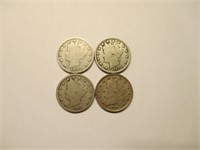 (4) US Liberty "V" Nickels, 1901, 1910, (2) 1911