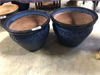 (2X) Terra Cotta Pots with Blue Glaze