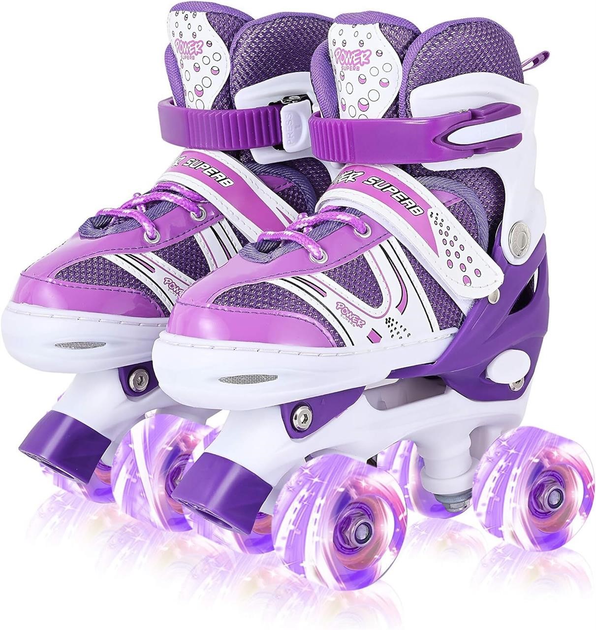$103  Kids Light Up Roller Skates, Purple J11-1.5